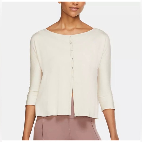 Nike yoga cardigan Luxe size medium off the shoulder round neck snap button - Picture 1 of 6